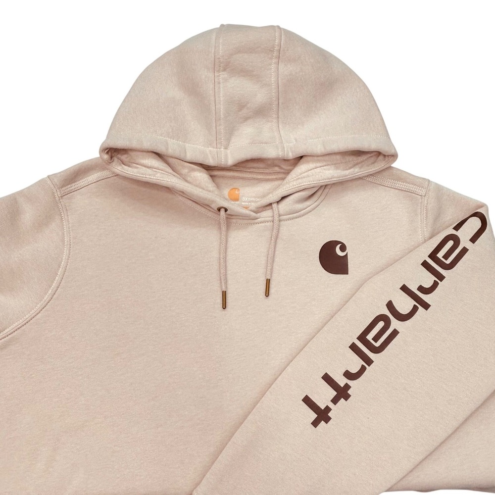 Carhartt Logo Sleeve‎ Graphic Hoodie Womens 3XL Blush Pink Relaxed Fit Workwear